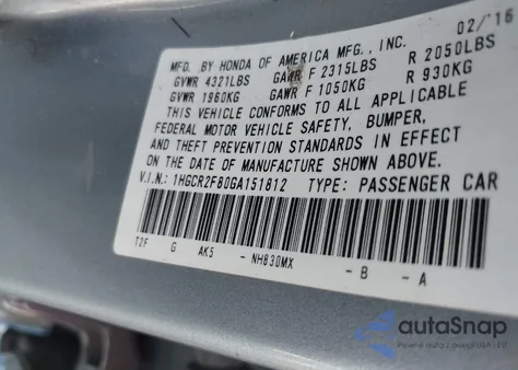 2016 Honda Accord Ex-L z USA, uszkodzony, nr VIN 1HGCR2F80GA151812